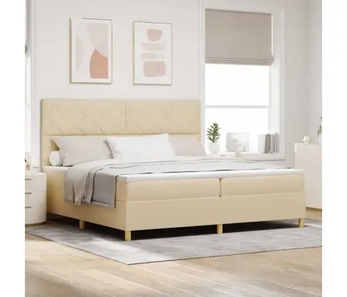 Kastītes Atsperu Gulta Ar Matraci Krēmkrāsa 200 X 200 Cm Audums Vidaxl