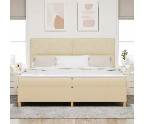 Kastītes Atsperu Gulta Ar Matraci Krēmkrāsa 200 X 200 Cm Audums Vidaxl