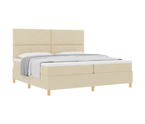 Kastītes Atsperu Gulta Ar Matraci Krēmkrāsa 200 X 200 Cm Audums Vidaxl