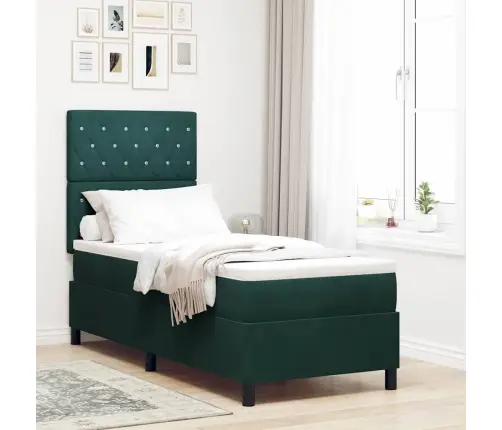 Kiemas Lova Su Čiužiniu Tamsiai Žalia 80 X 200 Cm Aksomas