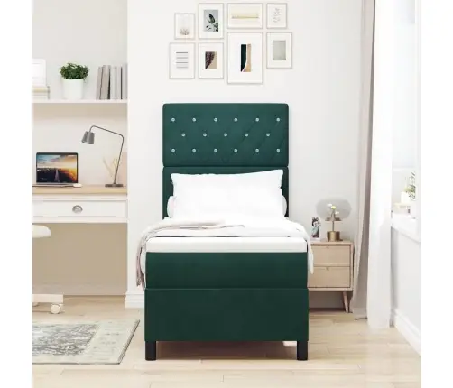 Kiemas Lova Su Čiužiniu Tamsiai Žalia 80 X 200 Cm Aksomas