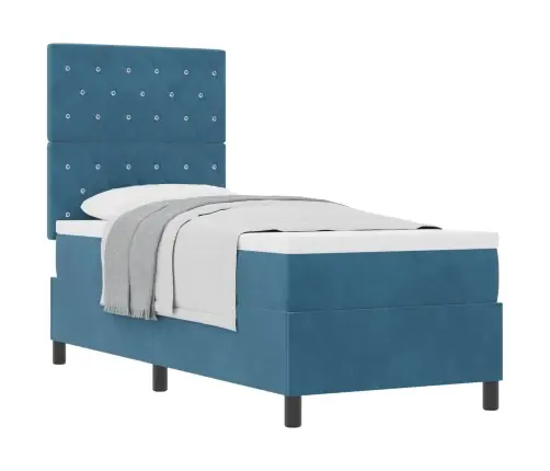 Kastītes Atsperu Gulta Ar Matraci Tumši Zils 80 X 200 Cm Audums Vidaxl