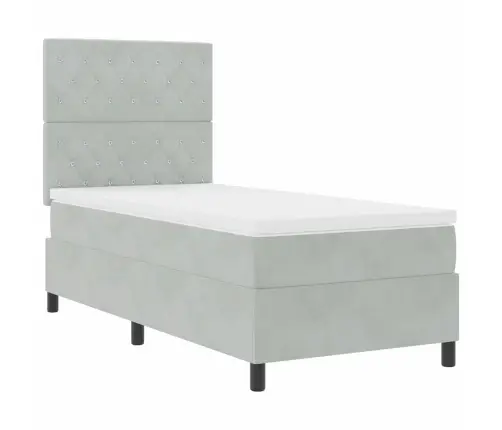 Kiemas Lova Su Čiužiniu Šviesiai Pilka 90 X 190 Cm Aksomas