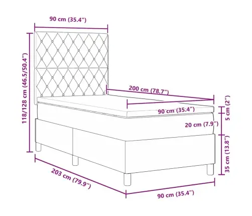 Kastveida Gulta Ar Matraci Gaiši Pelēkā Krāsā 90X200 Cm Samts Vidaxl