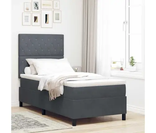 Box Spring Gulta Ar Matraci Tumši Pelēks 90X200 Cm Samts Vidaxl