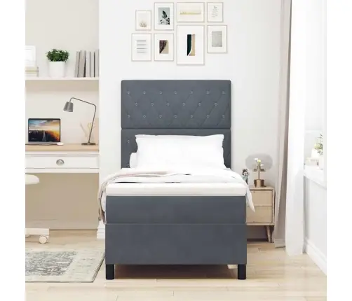 Box Spring Gulta Ar Matraci Tumši Pelēks 90X200 Cm Samts Vidaxl