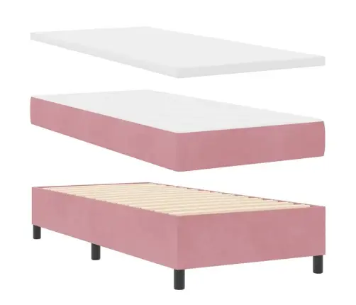 Kastītes Atsperu Gulta Ar Matraci Rozā 90 X 200 Cm Samts Vidaxl