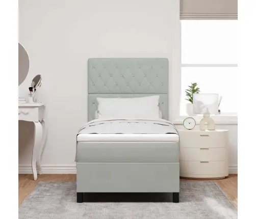 Kiemas Lova Su Čiužiniu Šviesiai Pilka 100 X 200 Cm Audinys