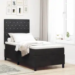 Kiemas Lova Su Čiužiniu Juoda 100 X 200 Cm Aksomas