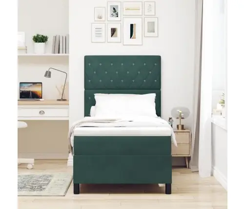 Box Spring Gulta Ar Matraici Tumši Zaļa 100X200 Cm Samts Vidaxl