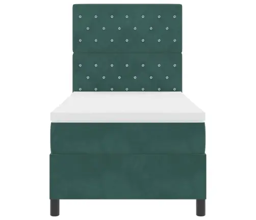 Box Spring Gulta Ar Matraici Tumši Zaļa 100X200 Cm Samts Vidaxl