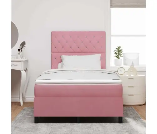 Kastītes Atsperu Gulta Ar Matraci Rozā 120 X 190 Cm Audums Vidaxl