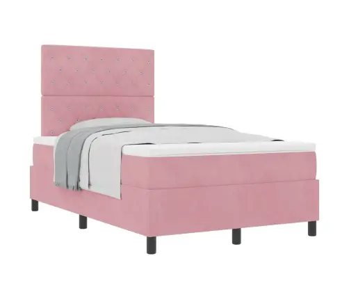 Kastītes Atsperu Gulta Ar Matraci Rozā 120 X 190 Cm Audums Vidaxl