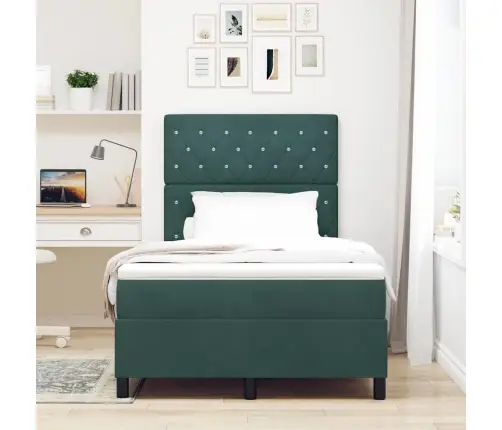 Kiemas Lova Su Čiužiniu Tamsiai Žalia 120 X 200 Cm Aksomas