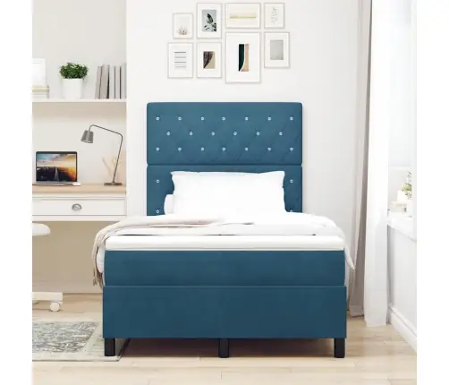 Kastītes Atsperu Gulta Ar Matraci Tumši Zila 120 X 200 Cm Samts Vidaxl