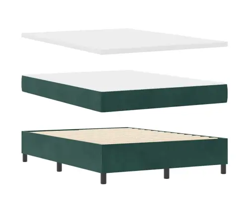 Box Spring Gulta Ar Matraci Tumši Zaļa 140X190 Cm Samts Vidaxl