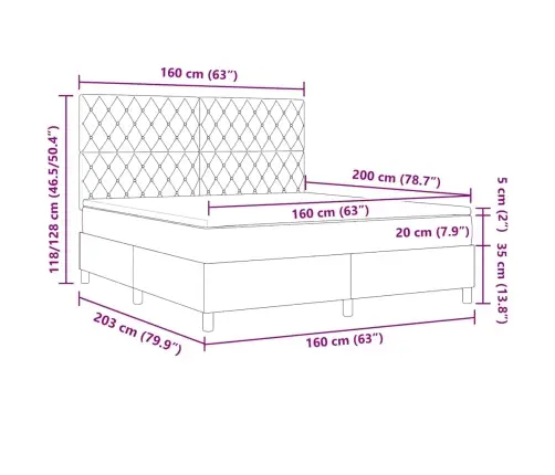 Gultas Rāmis Ar Matraču, Gaiši Pelēks, 160X200 Cm, Samts Vidaxl