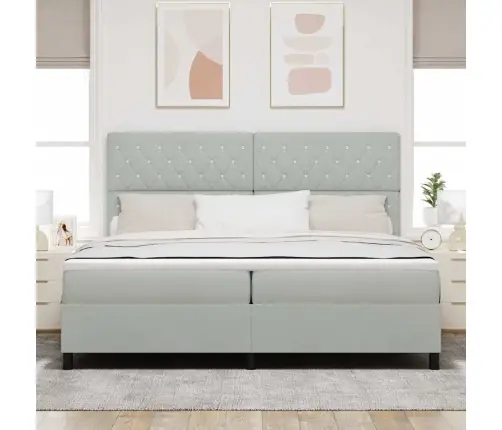 Gultas Rāmis Ar Matrača Komplektu Gaiši Pelēks 200X200 Cm Velūra Vidaxl