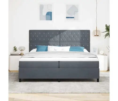 Gultas Rāmī Ar Matraci Tumši Pelēks 200X200 Cm Samts Vidaxl