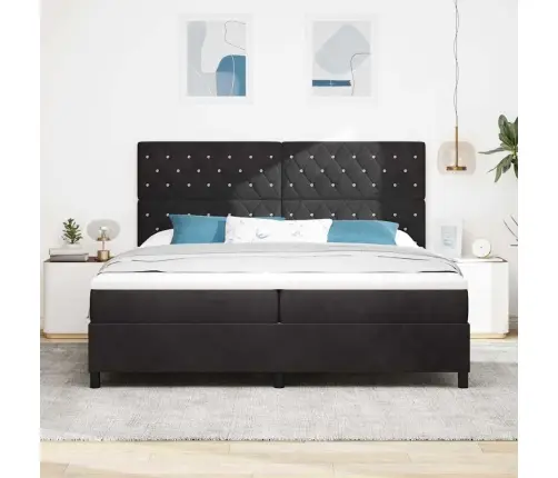 Kastītes Atsperu Gulta Ar Matraci Melna 200 X 200 Cm Samts Vidaxl