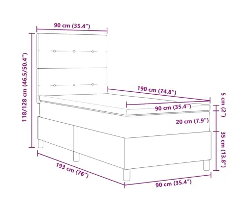 Kastītes Atsperu Gulta Ar Matraci Melna 90 X 190 Cm Audums Vidaxl