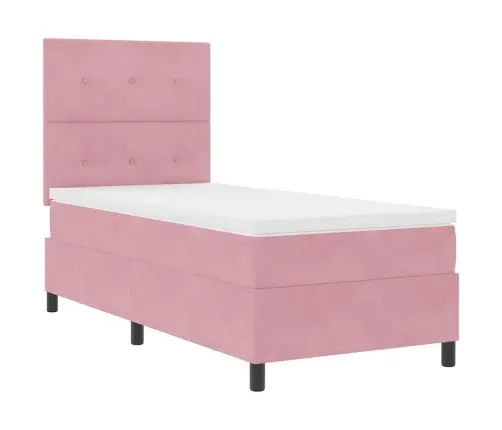 Kastītes Atsperu Gulta Ar Matraci Rozā 90 X 190 Cm Audums Vidaxl