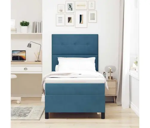 Kiemas Lova Su Čiužiniu Tamsiai Mėlyna 90 X 200 Cm Audinys