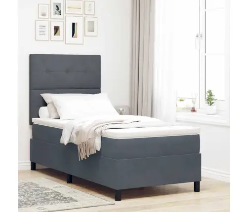 Gultnis Ar Matraci Tumši Pelēks 100X200 Cm Samts Vidaxl