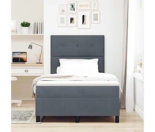 Kastes Atsperu Gulta Ar Matraci Tumši Pelēka 120X200 Cm Samts Vidaxl