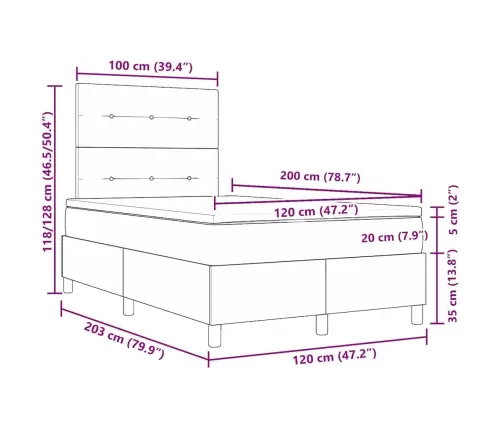 Kastes Atsperu Gulta Ar Matraci Tumši Pelēka 120X200 Cm Samts Vidaxl