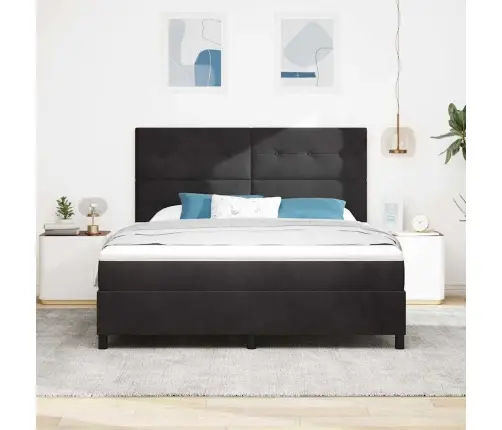 Kastītes Atsperu Gulta Ar Matraci Melna 180 X 200 Cm Audums Vidaxl