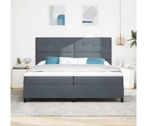 Kaste Pavasara Gulta Ar Matraci Tumši Pelēka 200X200 Cm Samts Vidaxl