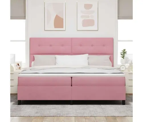 Kastītes Atsperu Gulta Ar Matraci Rozā 200 X 200 Cm Audums Vidaxl