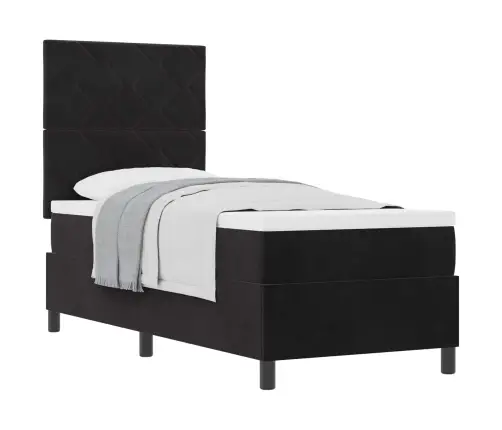 Kastītes Atsperu Gulta Ar Matraci Melna 80 X 200 Cm Samts Vidaxl