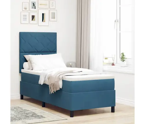 Kiemas Lova Su Čiužiniu Tamsiai Mėlyna 80 X 200 Cm Audinys