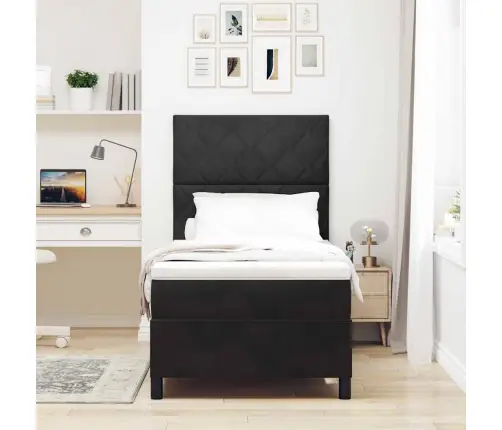 Kastītes Atsperu Gulta Ar Matraci Melna 90 X 190 Cm Audums Vidaxl