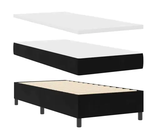 Kastītes Atsperu Gulta Ar Matraci Melna 90 X 190 Cm Audums Vidaxl