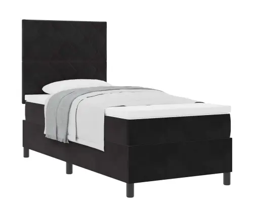 Kastītes Atsperu Gulta Ar Matraci Melna 90 X 190 Cm Audums Vidaxl