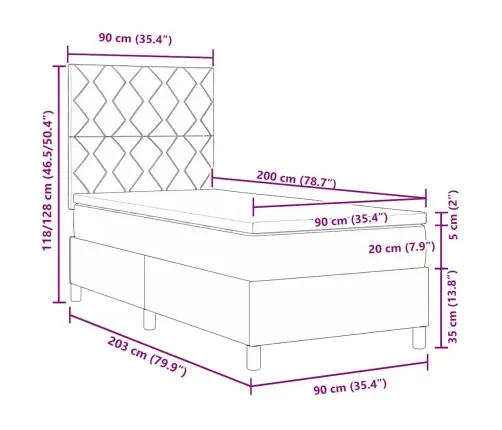 Kastītes Atsperu Gulta Ar Matraci Melna 90 X 200 Cm Audums Vidaxl