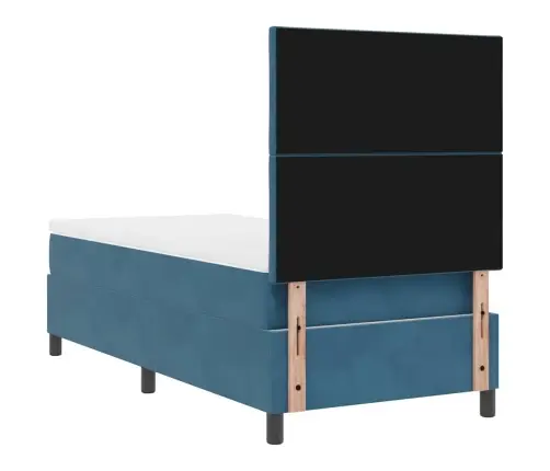 Kastītes Atsperu Gulta Ar Matraci Tumši Zila 90 X 200 Cm Samts Vidaxl