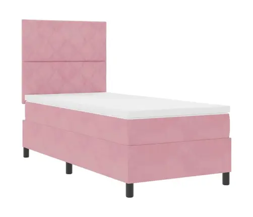 Kastītes Atsperu Gulta Ar Matraci Rozā 100 X 200 Cm Samts Vidaxl