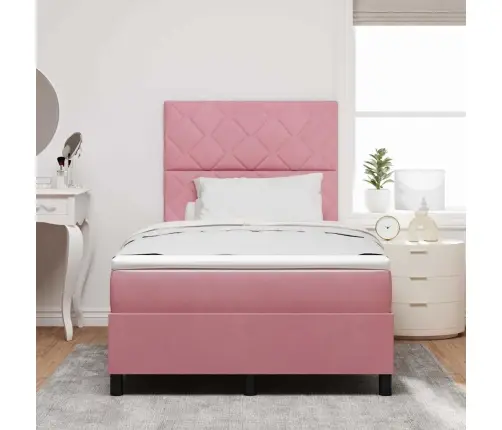 Kastītes Atsperu Gulta Ar Matraci Rozā 120 X 200 Cm Audums Vidaxl