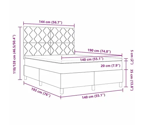 Gultas Atsperes Gulta Ar Matraci Gaiši Pelēks 140X190 Cm Samts Vidaxl