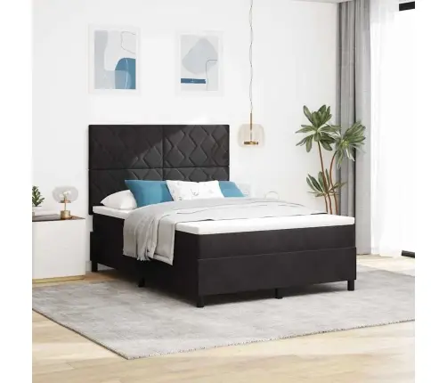 Kastītes Atsperu Gulta Ar Matraci Melna 160 X 200 Cm Samts Vidaxl