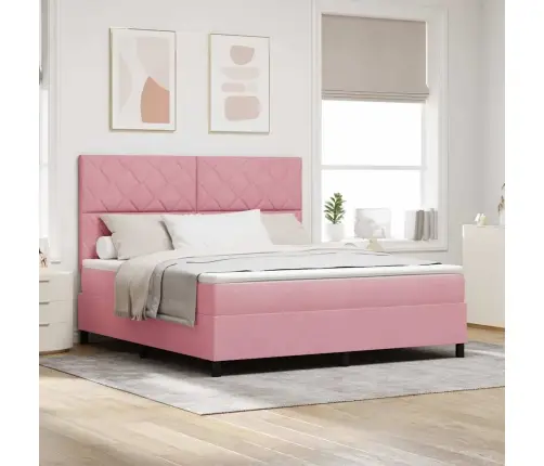 Kastītes Atsperu Gulta Ar Matraci Rozā 180 X 200 Cm Audums Vidaxl