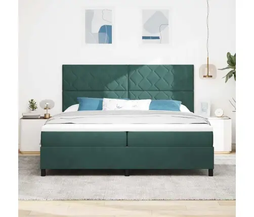 Kastītes Atsperu Gulta Ar Matraci Tumši Zaļa 200 X 200 Cm Samts Vidaxl