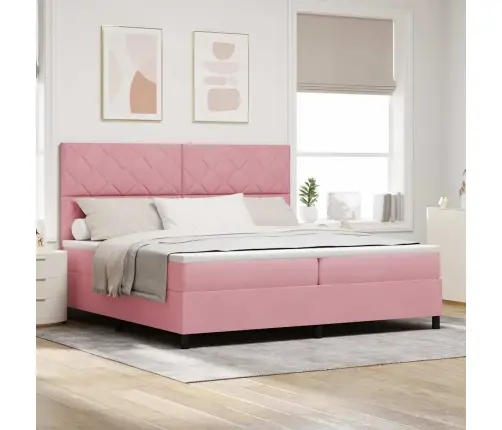 Kastītes Atsperu Gulta Ar Matraci Rozā 200 X 200 Cm Samts Vidaxl