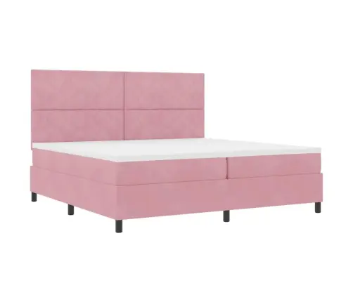 Kastītes Atsperu Gulta Ar Matraci Rozā 200 X 200 Cm Samts Vidaxl
