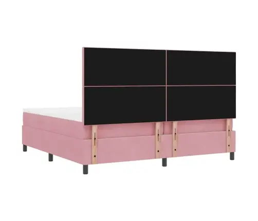 Kastītes Atsperu Gulta Ar Matraci Rozā 200 X 200 Cm Samts Vidaxl