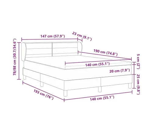 Kastītes Atsperu Gulta Ar Matraci Melna 140 X 190 Cm Audums Vidaxl